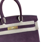 Birkin 30 Retourne in Bordeaux Suede Grizzly with White Stitching (Gold Hardware) — Classic Hand-Carry Tote