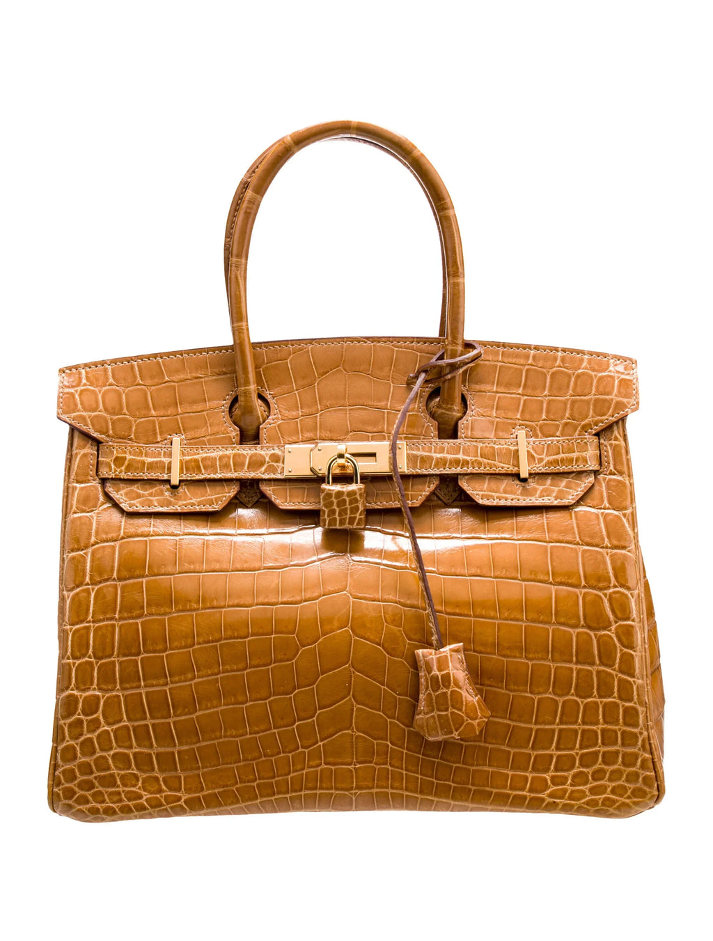 Birkin Shiny Niloticus Crocodile Cowhide Leather Gold Hardware — Refined Structured Tote