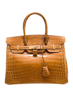 Birkin Shiny Niloticus Crocodile Cowhide Leather Gold Hardware — Refined Structured Tote