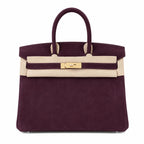 Birkin 30 Retourne in Bordeaux Suede Grizzly with White Stitching (Gold Hardware) — Classic Hand-Carry Tote