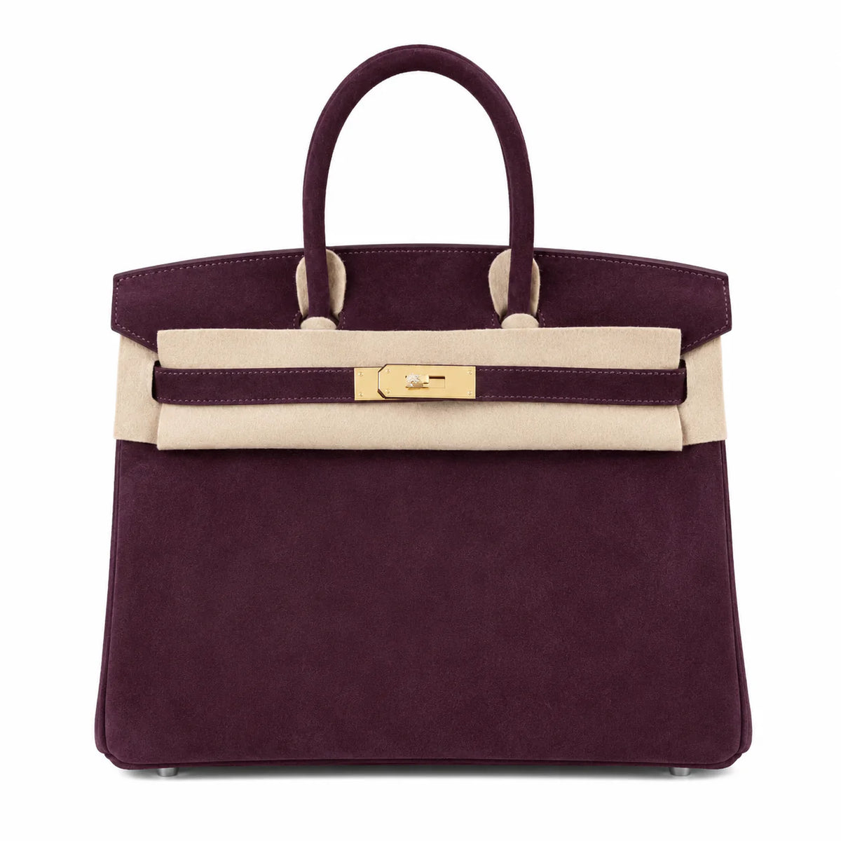 Birkin 30 Retourne in Bordeaux Suede Grizzly with White Stitching (Gold Hardware) — Classic Hand-Carry Tote