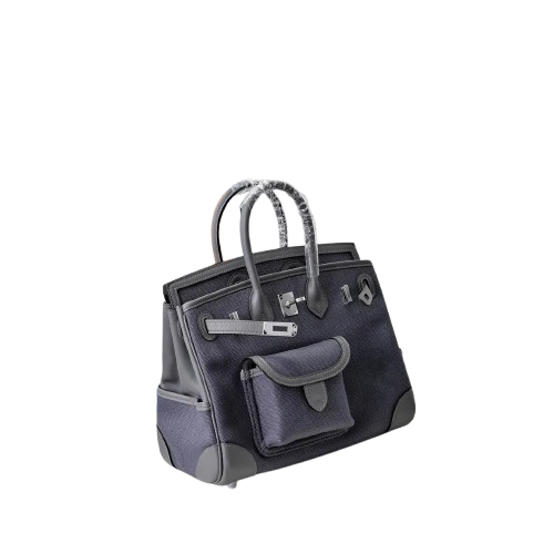 Birkin Cargo 25 Etain Grey Swift Leather and Canvas Splicing Bag — Streamlined Structured Bag
