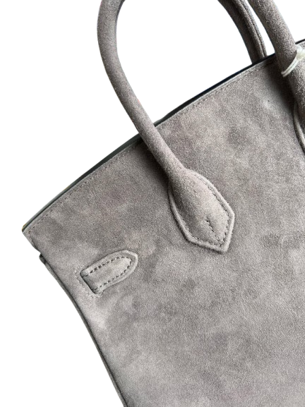 Birkin 25 Retourne in Grey Suede Grizzly (Palladium Hardware) — Sophisticated Tote Style