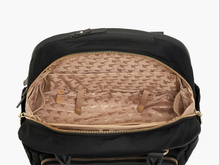 Solid Black Faux Leather Patch Multi-pocket Business Travel Convertible Backpack Bag