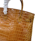 Birkin Shiny Niloticus Crocodile Cowhide Leather Gold Hardware — Refined Structured Tote