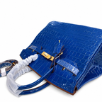 Birkin Style 25/30/35 Retourne in Royal Blue Crocodile-Embossed Leather (Gold Hardware) — Classic Hand-Carry Tote