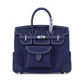 Birkin Cargo 25 Navy Blue Swift Leather and Canvas Splicing Bag — Streamlined Structured Bag