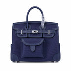 Birkin Cargo 25 Navy Blue Swift Leather and Canvas Splicing Bag — Streamlined Structured Bag