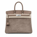 Birkin 30 Retourne in Etoupe Suede Grizzly with White Stitching (Palladium Hardware) — Distinctive Carryall Silhouette