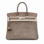 Birkin 30 Retourne in Etoupe Suede Grizzly with White Stitching (Palladium Hardware) — Distinctive Carryall Silhouette