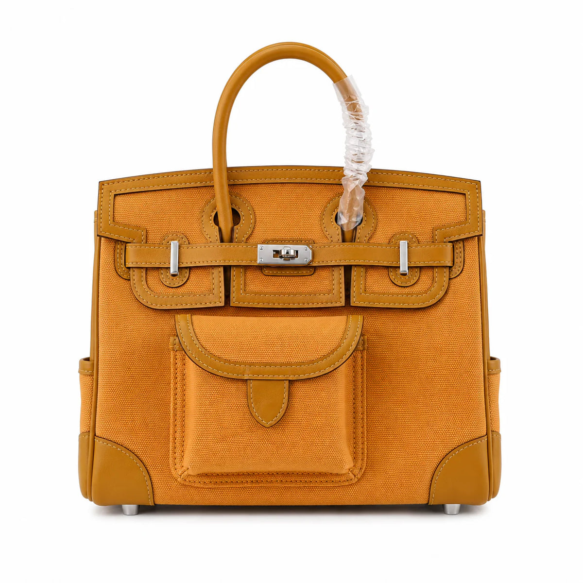 Birkin Cargo 25 Amber Yellow Swift Leather and Canvas Splicing Bag — Sophisticated Tote Style