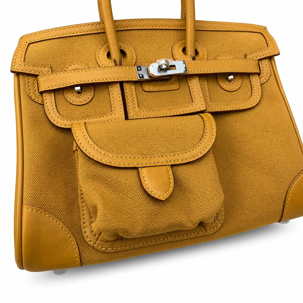 Birkin Cargo 25 in Sesame Toile Goéland and Swift Leather (Palladium Hardware) — Timeless Structured Handbag