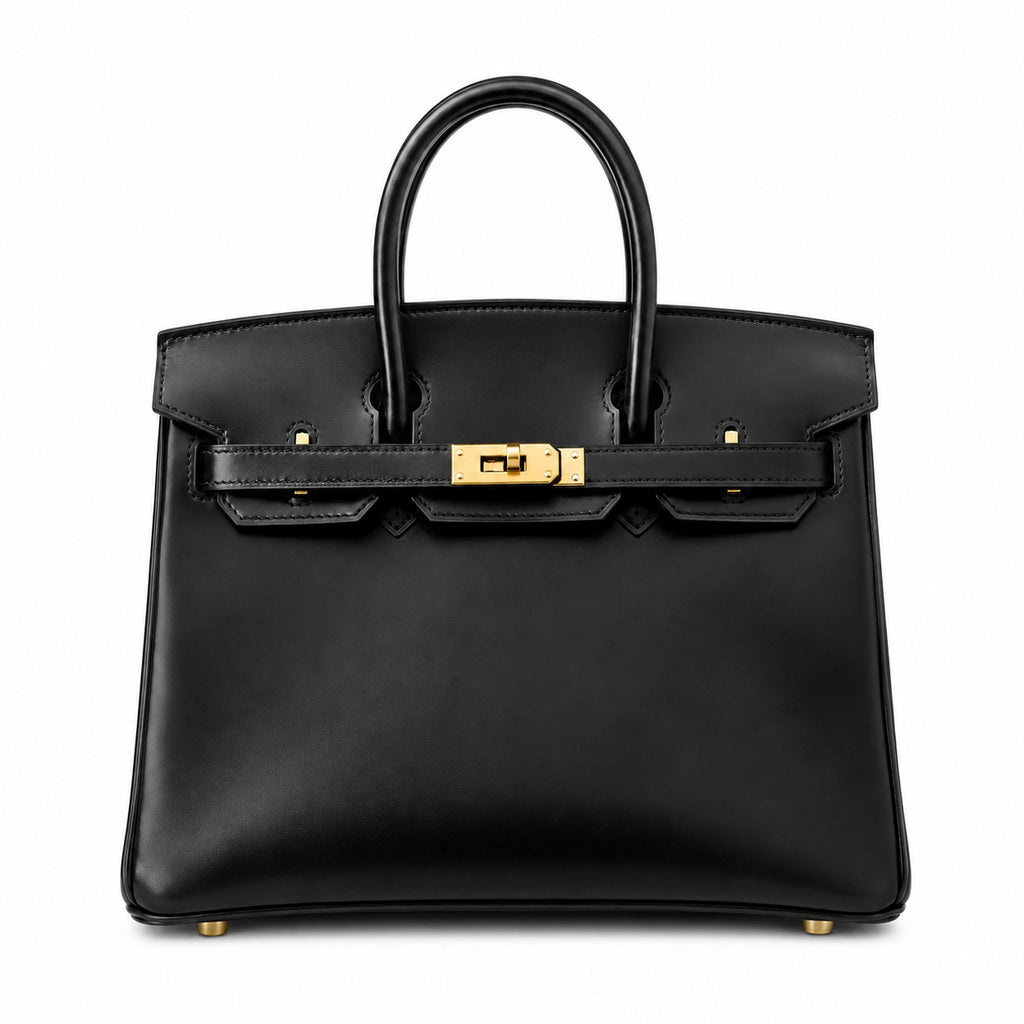 Birkin 25 in Noir Boxcalf Leather (Gold Hardware) — Refined Structured Tote
