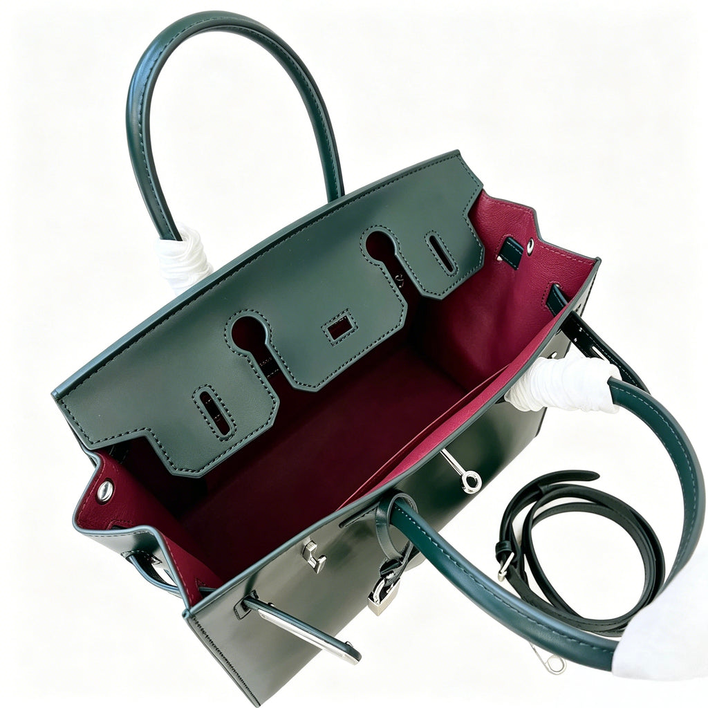 Birkin 30 Style Sellier in Vert Cypress Smooth Leather (Palladium Hardware) — Timeless Structured Handbag