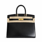 Birkin 25 Sellier Noir Box Calf Leather Gold Hardware — Streamlined Structured Bag