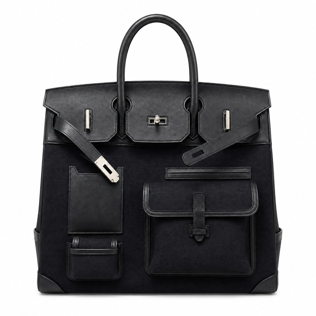 Birkin Cargo 40 Total Black Canvas and Leather Multi-Pocket Bag — Streamlined Structured Bag