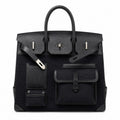 Birkin Cargo 40 Total Black Canvas and Leather Multi-Pocket Bag — Streamlined Structured Bag