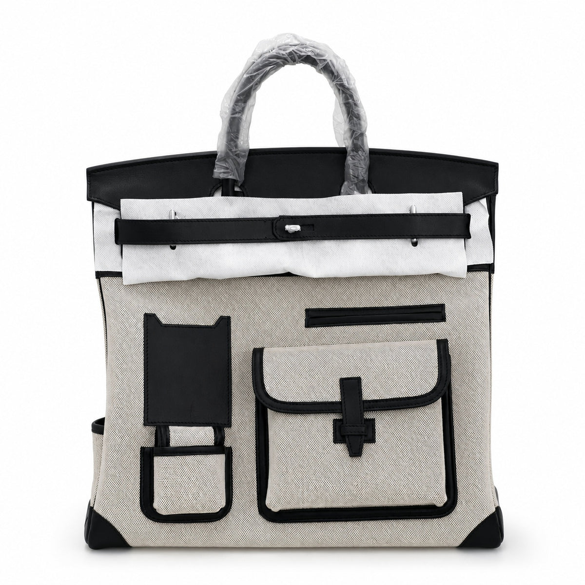 Birkin Cargo 40 Black Leather and Ecru Canvas Multi-Pocket Bag — Sophisticated Tote Style