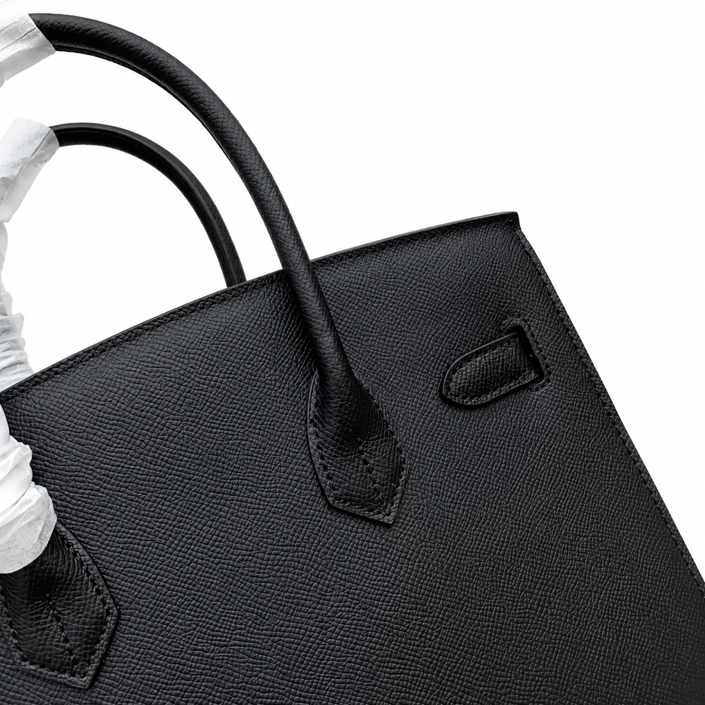 Birkin Style 25/30 Sellier in Noir Epsom Leather (Gold Hardware) — Polished Top-Handle Bag