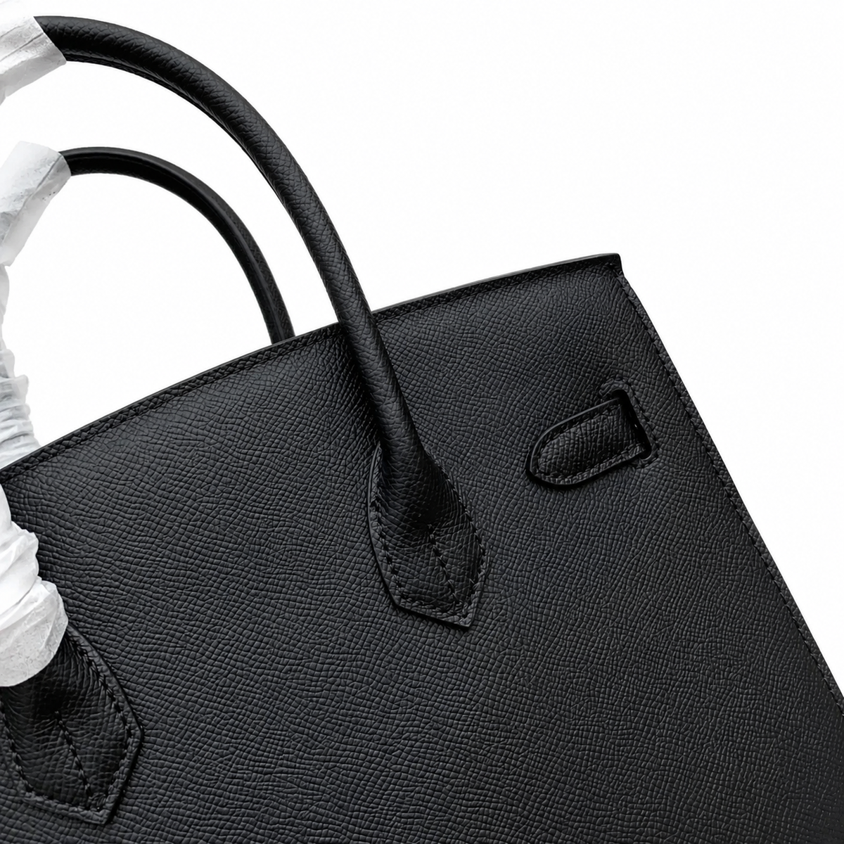 Birkin Style 25/30 Sellier in Noir Epsom Leather (Gold Hardware) — Polished Top-Handle Bag