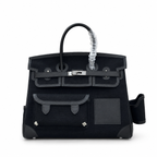 Birkin Cargo 35 in Noir Toile Goéland and Swift Leather (Palladium Hardware) — Refined Structured Tote