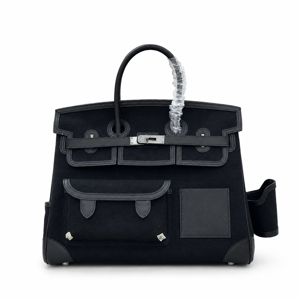 Birkin Cargo 35 in Noir Toile Goéland and Swift Leather (Palladium Hardware) — Refined Structured Tote
