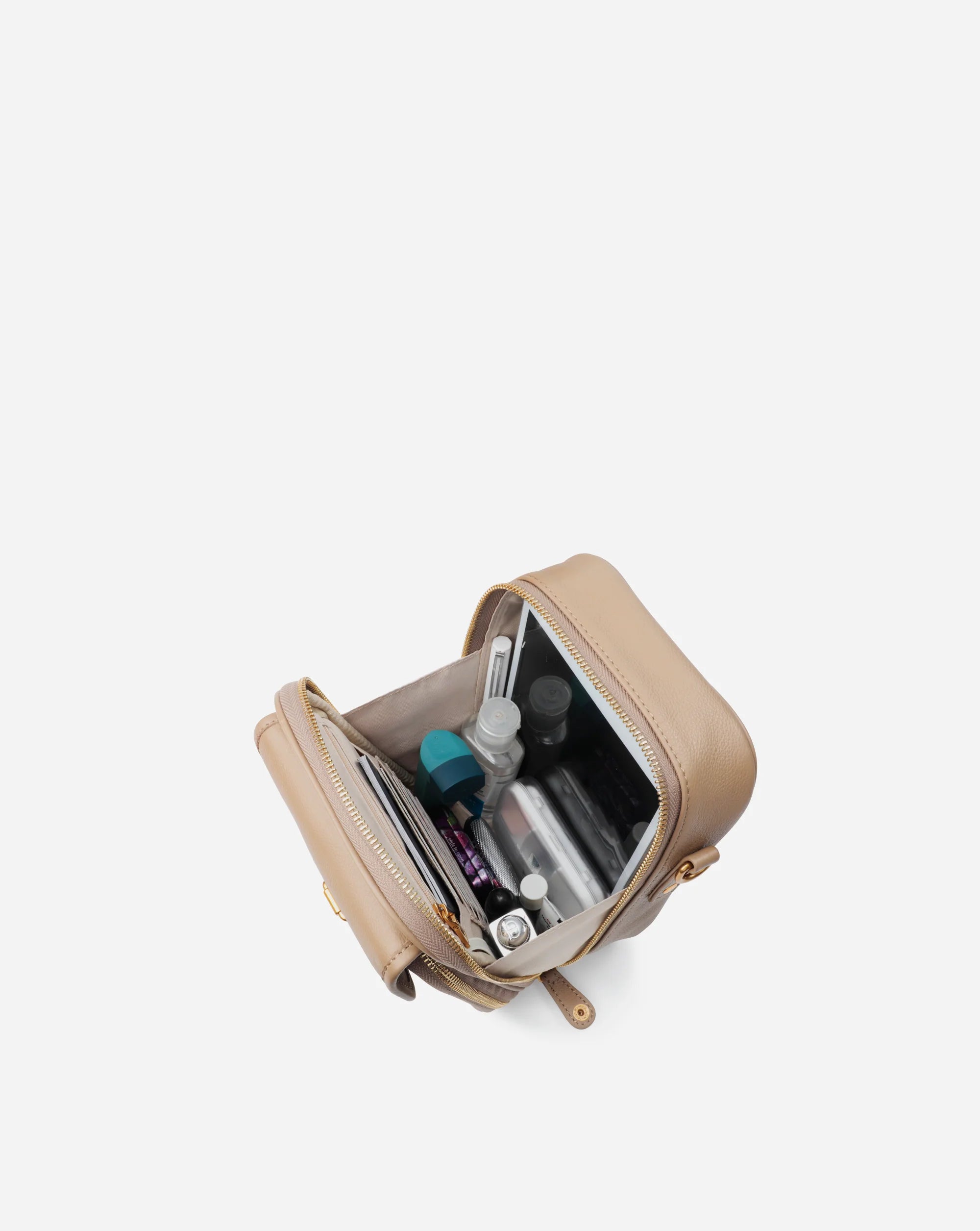 Apricot Faux Leather Multi-pocket Daily Matching Accessory Storage Bag