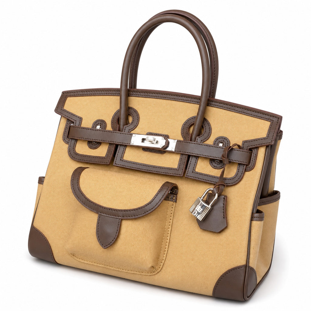 Birkin Cargo 30 Ebène Swift Leather and Khaki Canvas Multi-Pocket Bag — Classic Hand-Carry Tote
