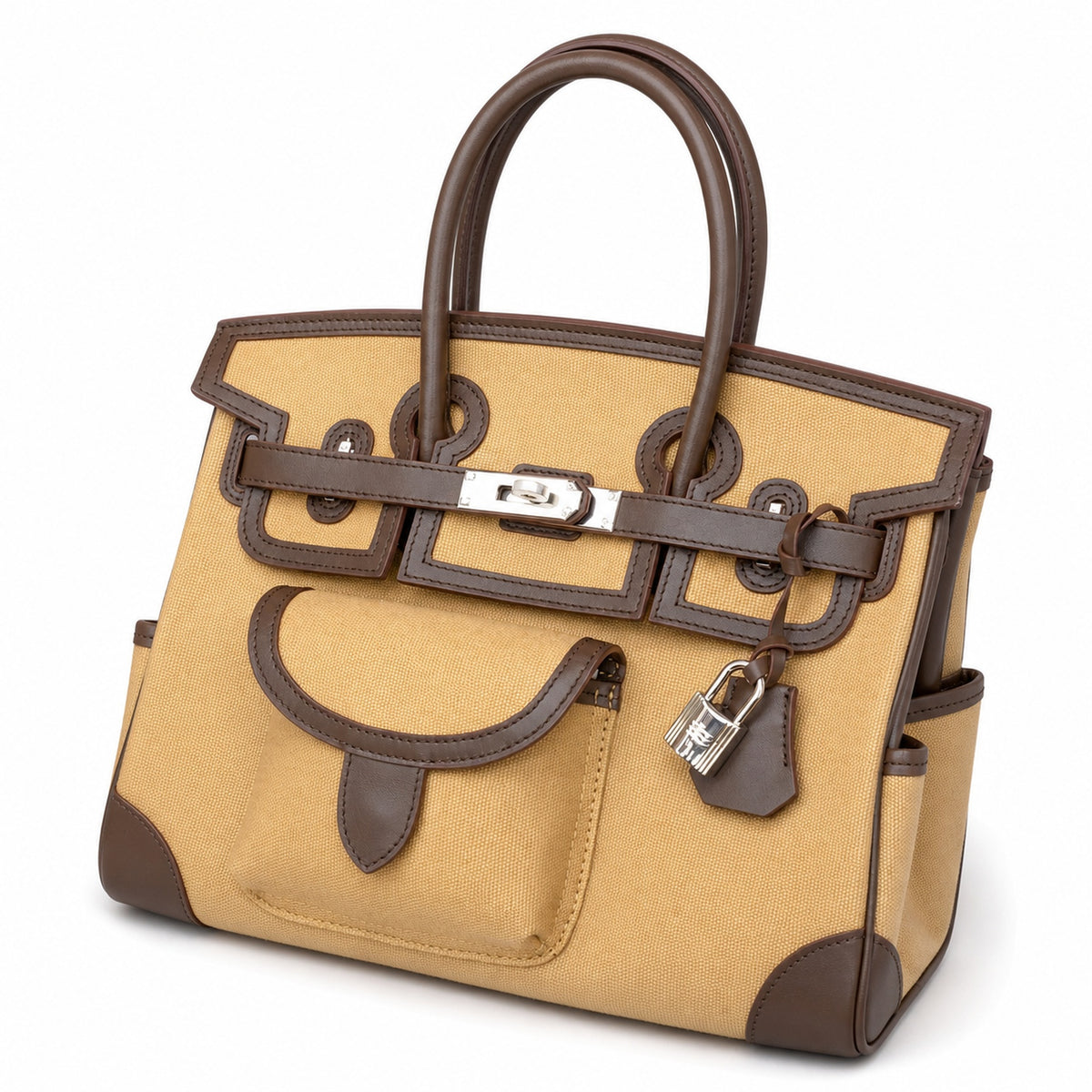 Birkin Cargo 30 Ebène Swift Leather and Khaki Canvas Multi-Pocket Bag — Classic Hand-Carry Tote