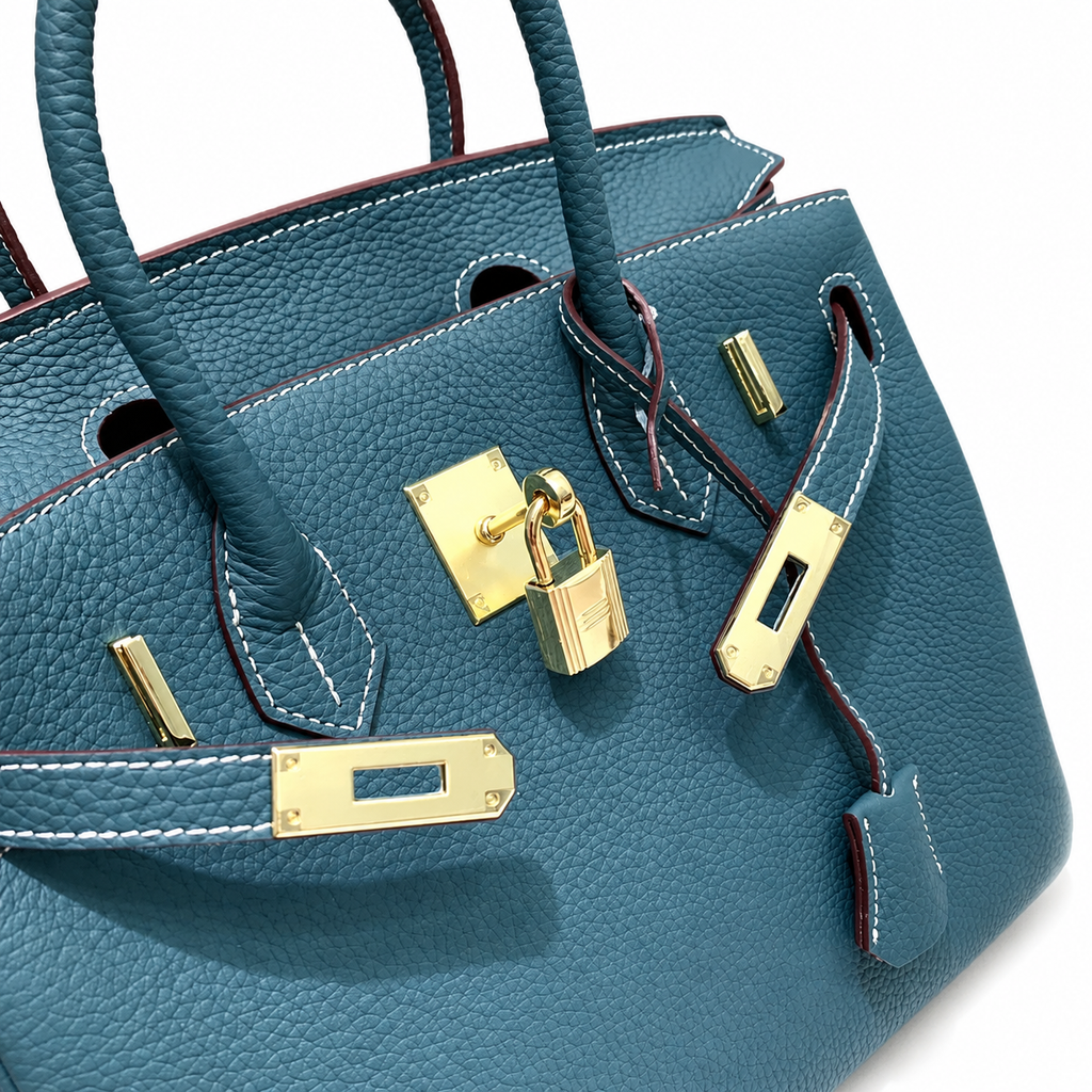 Birkin Style Retourne in Malachite Togo Leather (Gold Hardware) — Versatile Top-Handle Handbag