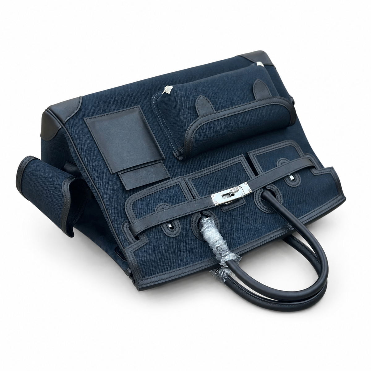 Birkin Cargo 35 in Bleu Encre Toile Goéland and Noir Swift Leather (Palladium Hardware) — Elegant Hand-Carry Design