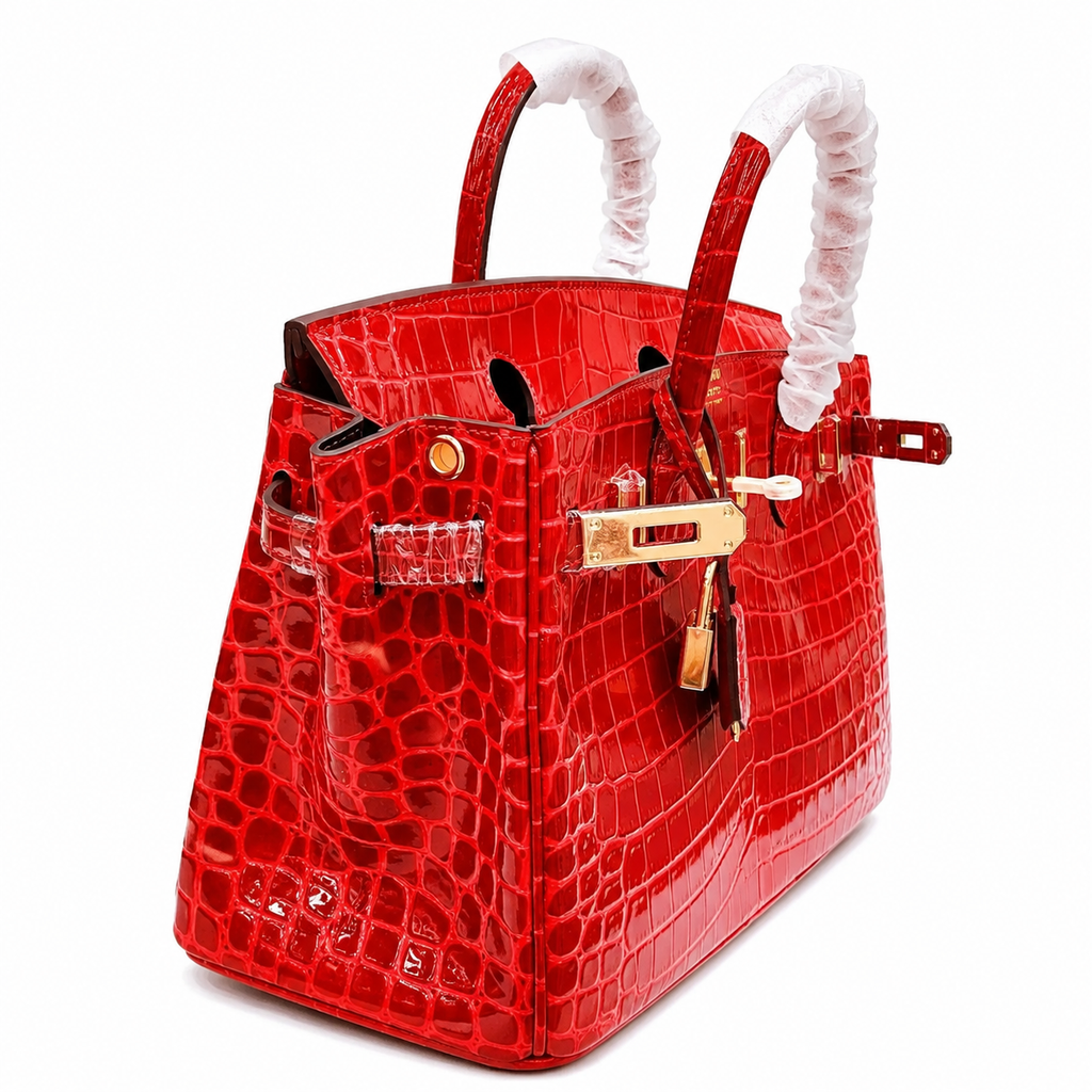 Birkin Style 25/30/35 Retourne in Rouge Vif Crocodile-Embossed Leather (Gold Hardware) — Sophisticated Tote Style