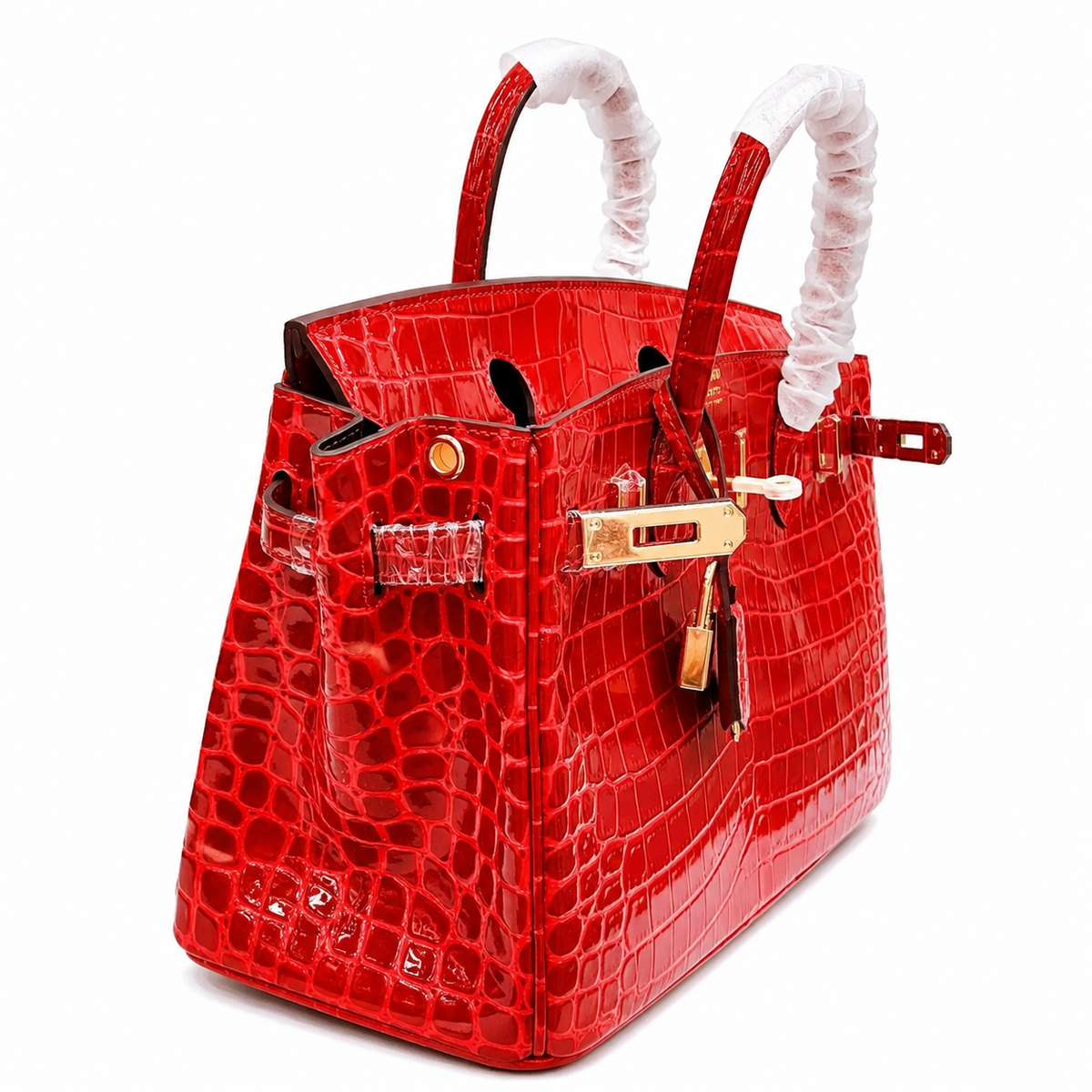 Birkin Style 25/30/35 Retourne in Rouge Vif Crocodile-Embossed Leather (Gold Hardware) — Sophisticated Tote Style
