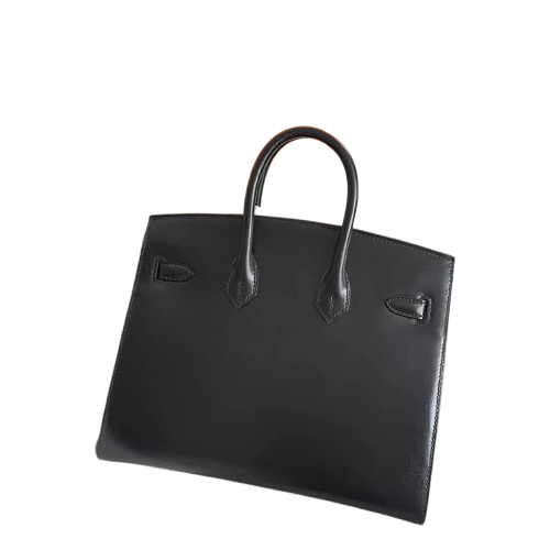 Hermès Birkin 25 Sellier Noir Box Calf Leather Silver Hardware — Polished Top-Handle Bag