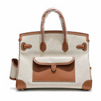 Birkin Cargo 35 Gold Leather and Ecru Canvas Multi-Pocket Bag — Versatile Top-Handle Handbag