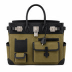 Birkin Cargo 40 Kaki Green Canvas and Black Leather Multi-Pocket Bag — Sophisticated Tote Style