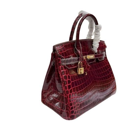 Birkin 35 Bag Bordeaux Porosus Crocodile with Gold Hardware — Polished Top-Handle Bag