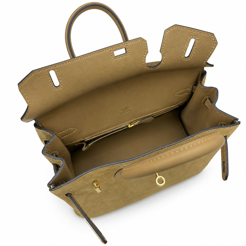 Elegant Neutral Birkin 25cm Grizzly Beige Suede Luxury Top-Handle Tote — Sophisticated Tote Style