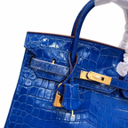 Birkin Style 25/30/35 Retourne in Royal Blue Crocodile-Embossed Leather (Gold Hardware) — Classic Hand-Carry Tote