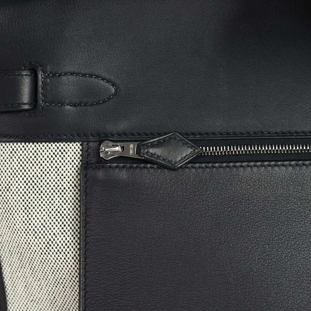 Birkin 35 A L'Envers Black-Ecru Toile H Canvas and Black Volupto Palladium Hardware — Streamlined Structured Bag