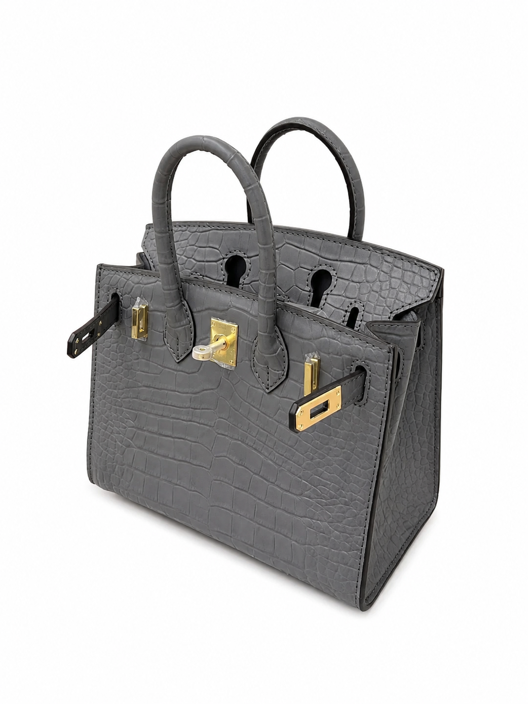 Mini Birkin 20cm Outer Stitching Tote Bag in Etain Gray Crocodile Pattern — Sophisticated Tote Style