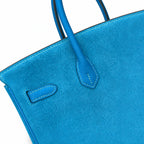 Rare Runaway Birkin 25cm Grizzly Tanzanite Blue Suede Luxury Tote — Timeless Structured Handbag