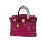 Birkin 30 Smooth Croc Print Genuine Leather Top Handle Bags — Distinctive Carryall Silhouette