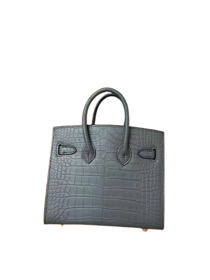 Mini Birkin 20cm Outer Stitching Tote Bag in Etain Gray Crocodile Pattern — Sophisticated Tote Style