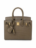 Mini Birkin 20cm Outer Stitching Tote Bag in Taupe Crocodile Pattern — Streamlined Structured Bag
