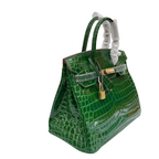 Retourne in Vert Crocodile-Embossed Leather (Gold Hardware) — Sophisticated Tote Style