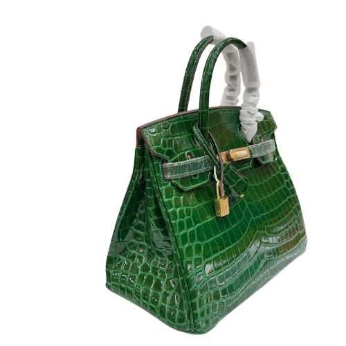 Retourne in Vert Crocodile-Embossed Leather (Gold Hardware) — Sophisticated Tote Style