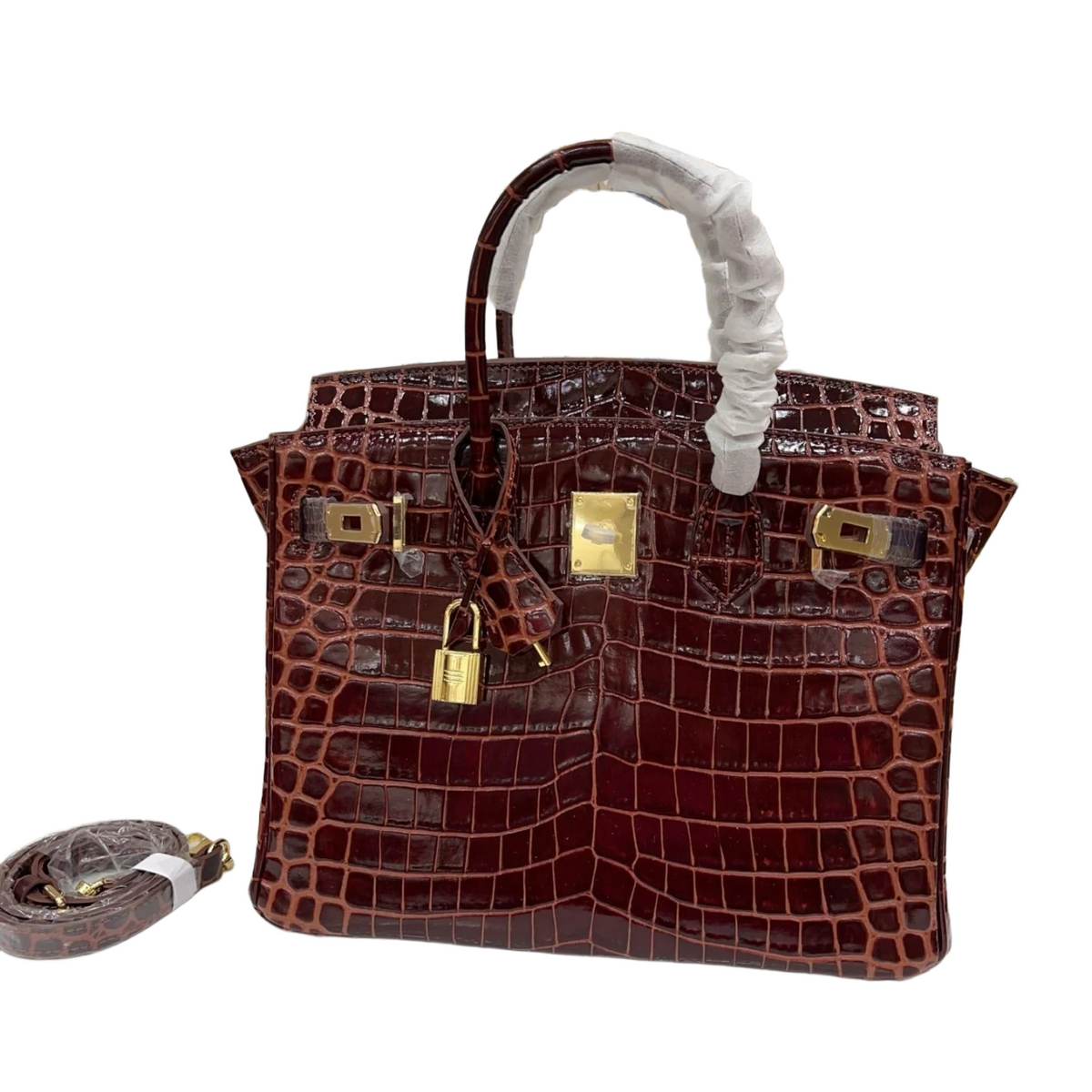 Birkin Style 25/30 Retourne in Rouge H Crocodile-Embossed Leather (Gold Hardware) — Elegant Hand-Carry Design