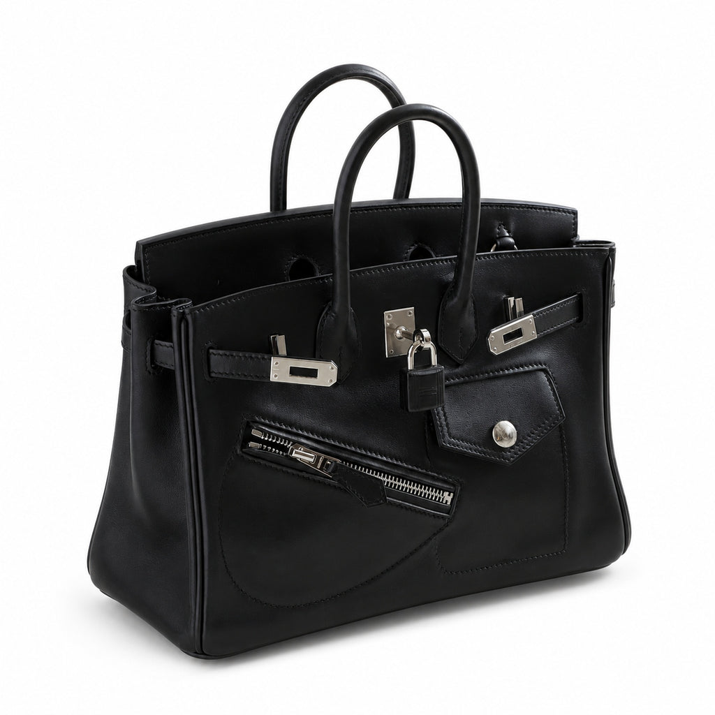 Birkin 25 Rock Sellier in Noir Swift Leather (Palladium Hardware) — Refined Structured Tote