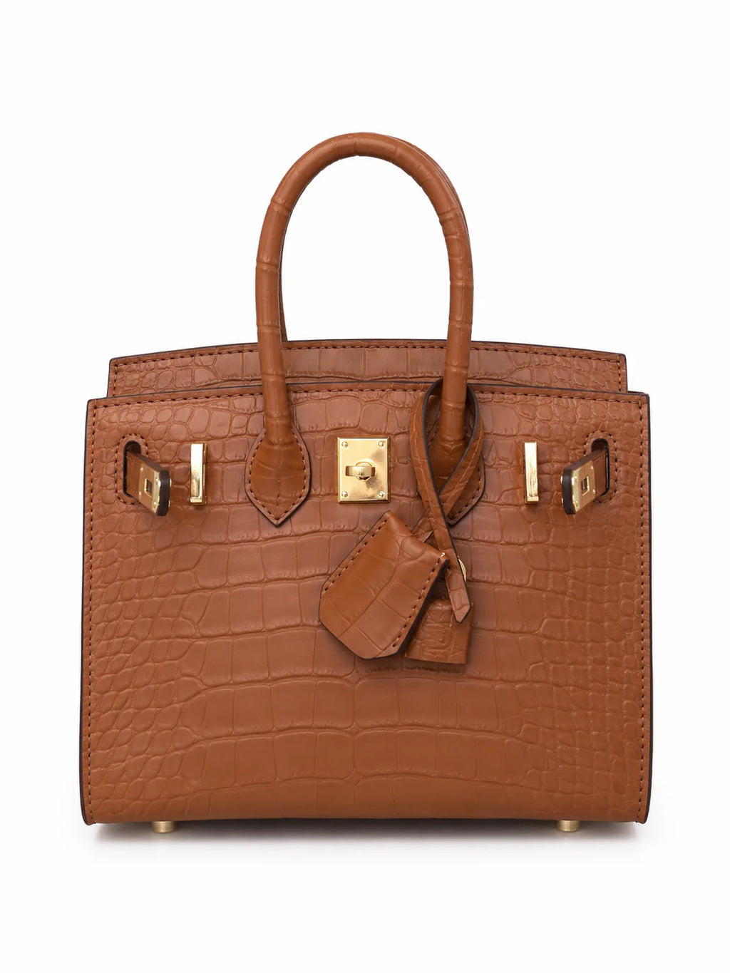 Mini Birkin 20cm Outer Stitching Tote Bag in Classic Gold Crocodile Pattern — Classic Hand-Carry Tote